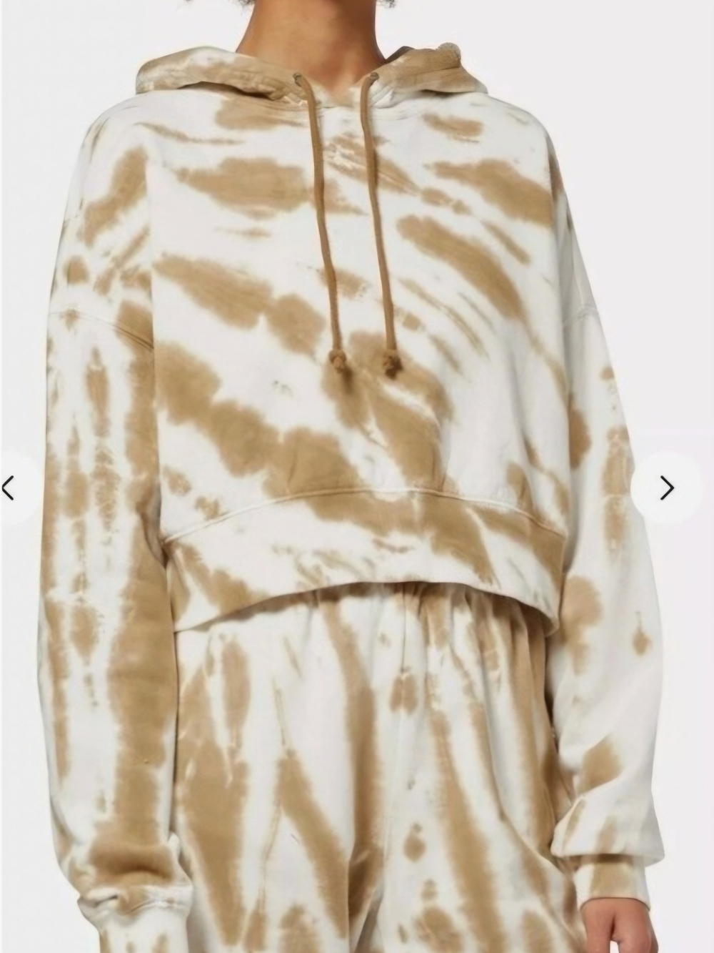 Good American Cropped Tie-Dye Hoodie - Cream & Tan